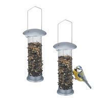 2XVOGELFUTTERSPENDER - Silberfarben, Metall (10/33/10cm) - Relaxdays