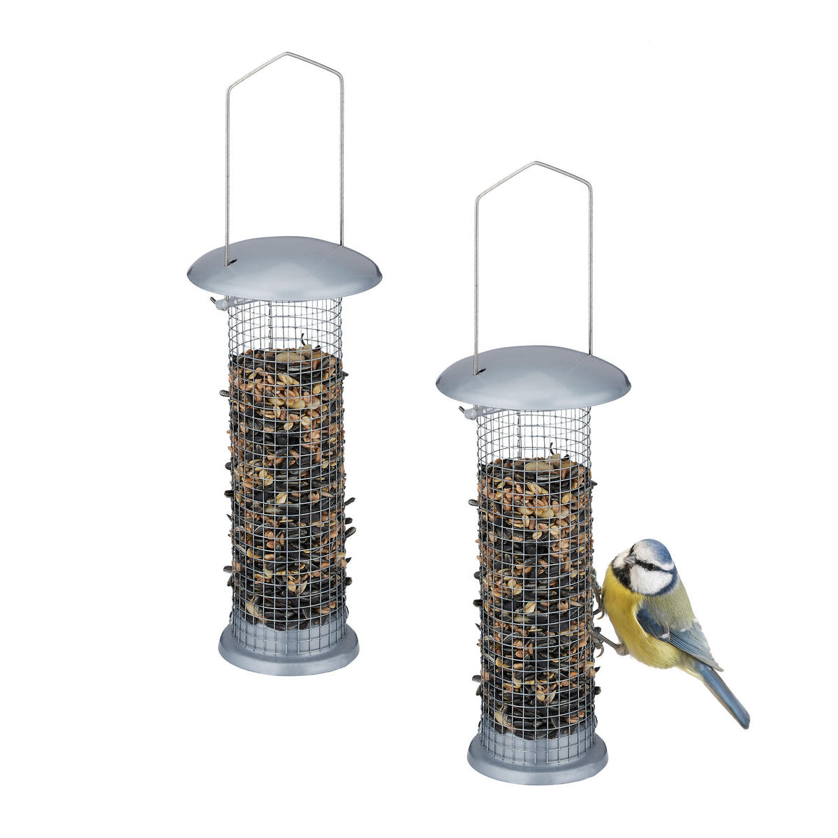 2XVOGELFUTTERSPENDER - Silberfarben, Metall (10/33/10cm) - Relaxdays