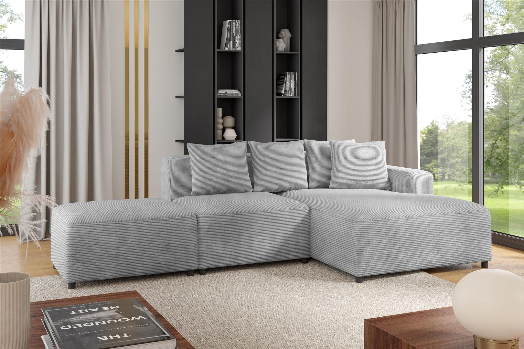 ECKSOFA Megan Xs In Poso - Hellgrau, Holzwerkstoff/Textil (304/165cm) - Fun Möbel