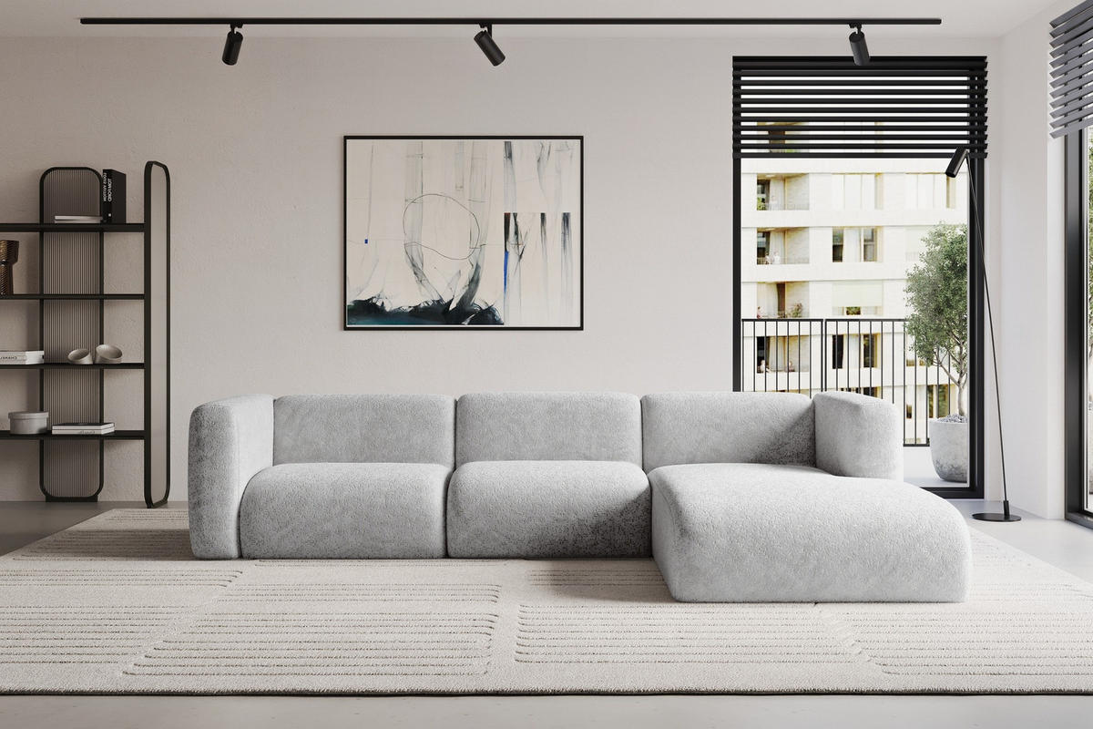 ECKSOFA Ottomane Rechts MIRA-L2 318x179x89 Grau Velours - Schwarz/Grau, Holzwerkstoff/Kunststoff (318/179cm) - ALTDECOR