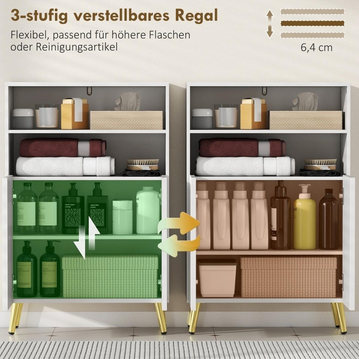 BADEZIMMERSCHRANK mit 2 offenen Fächern Weiß MDF - Weiß, Holzwerkstoff (31.8/93/60cm) - Beauniv