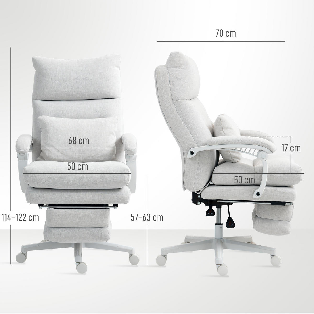 BÜROSTUHL Ergonomischer Schreibtischstuhl mit Lendenwirbelstütze, Fußstütze - Creme, Textil (68/122/70cm) - HOMCOM