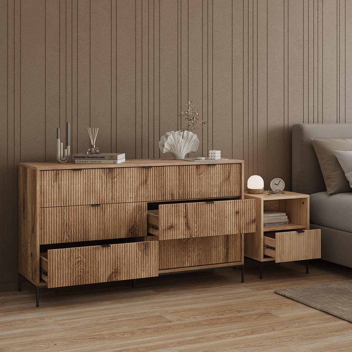 NACHTTISCH Aterno Viking Oak mit 1 Schublade - Eichefarben, Holzwerkstoff (40/55/38.1cm) - Livinity®