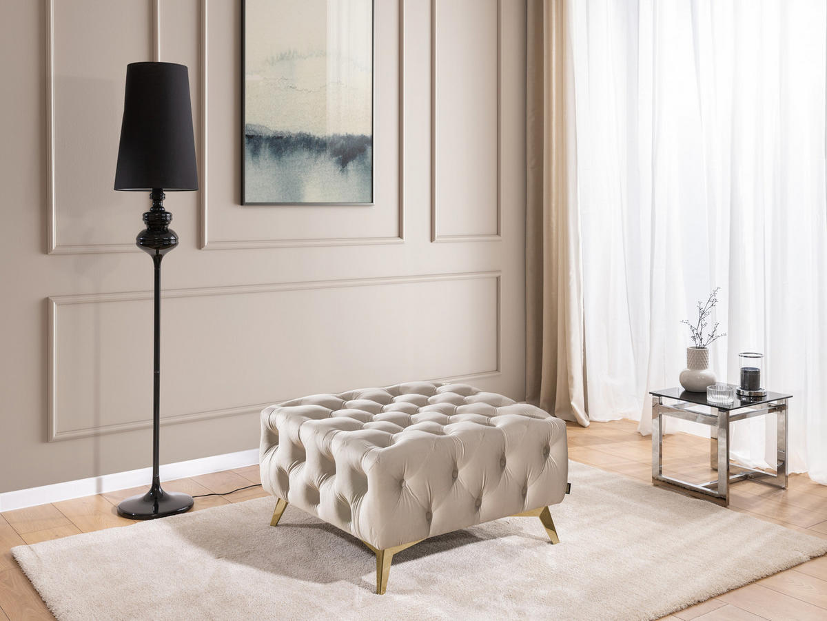 HOCKER Chesterfield Whitby Beige Samt mit goldenen Füßen - Beige/Goldfarben, Holz/Textil (80/45/80cm) - S-Style Möbel