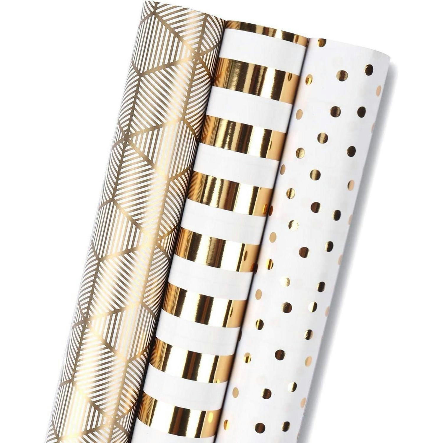 GESCHENKPAPIER 3-teiliges Set Gold/Weiß 43,2 cm x 3,05 m - Multicolor, Papier (43.2/43.2/43.2cm)