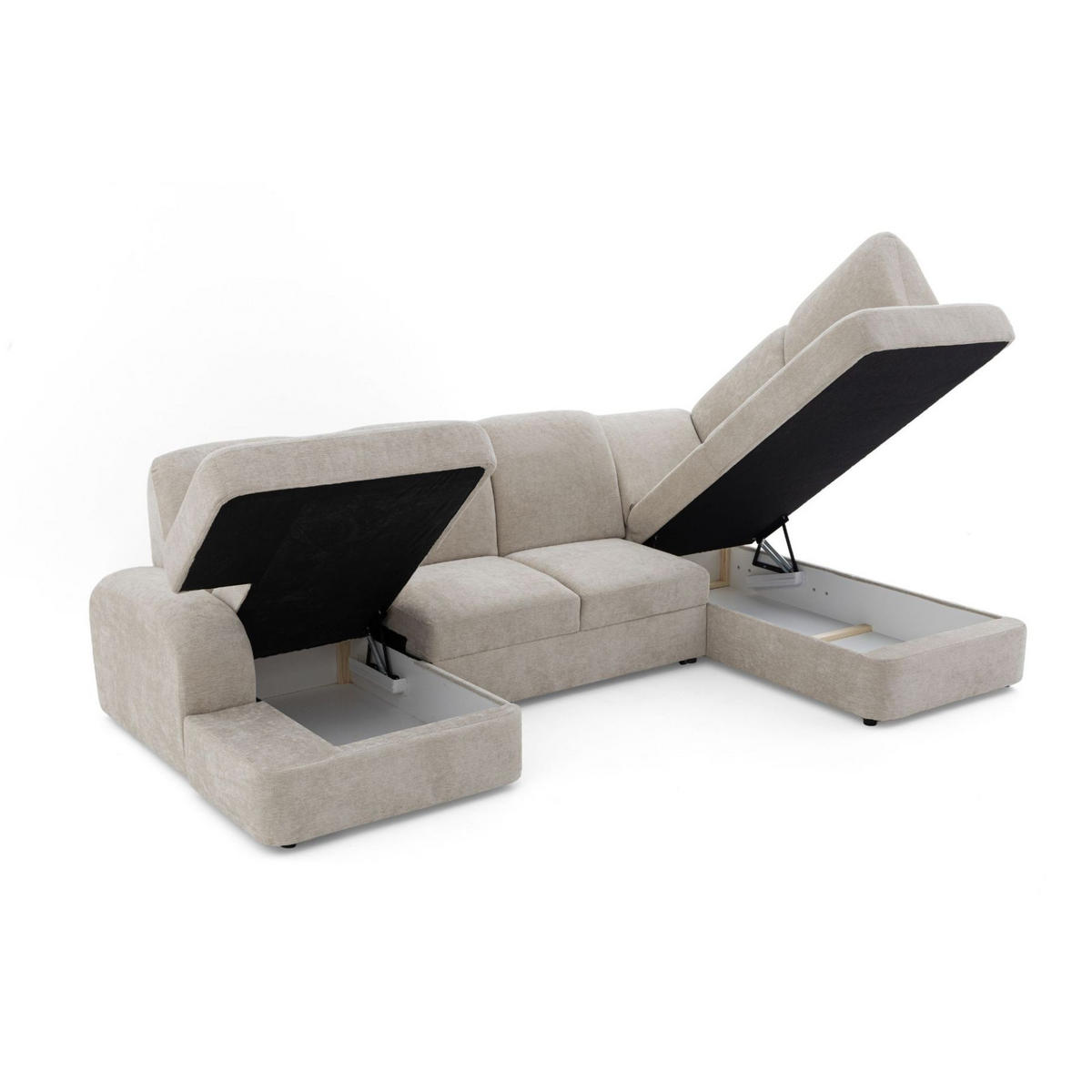 ECKSOFA VIBE U Rechts mit Schlaffunktion 129x263 Chenille Beige - Beige/Schwarz, Holz/Kunststoff (186/102/280cm) - Muffo