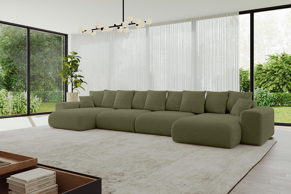 WOHNLANDSCHAFT mit Schlaffunktion ESKAR-U2-464x176x72cm Grün - Olivgrün, Holzwerkstoff/Kunststoff (176/72/464cm) - ALTDECOR