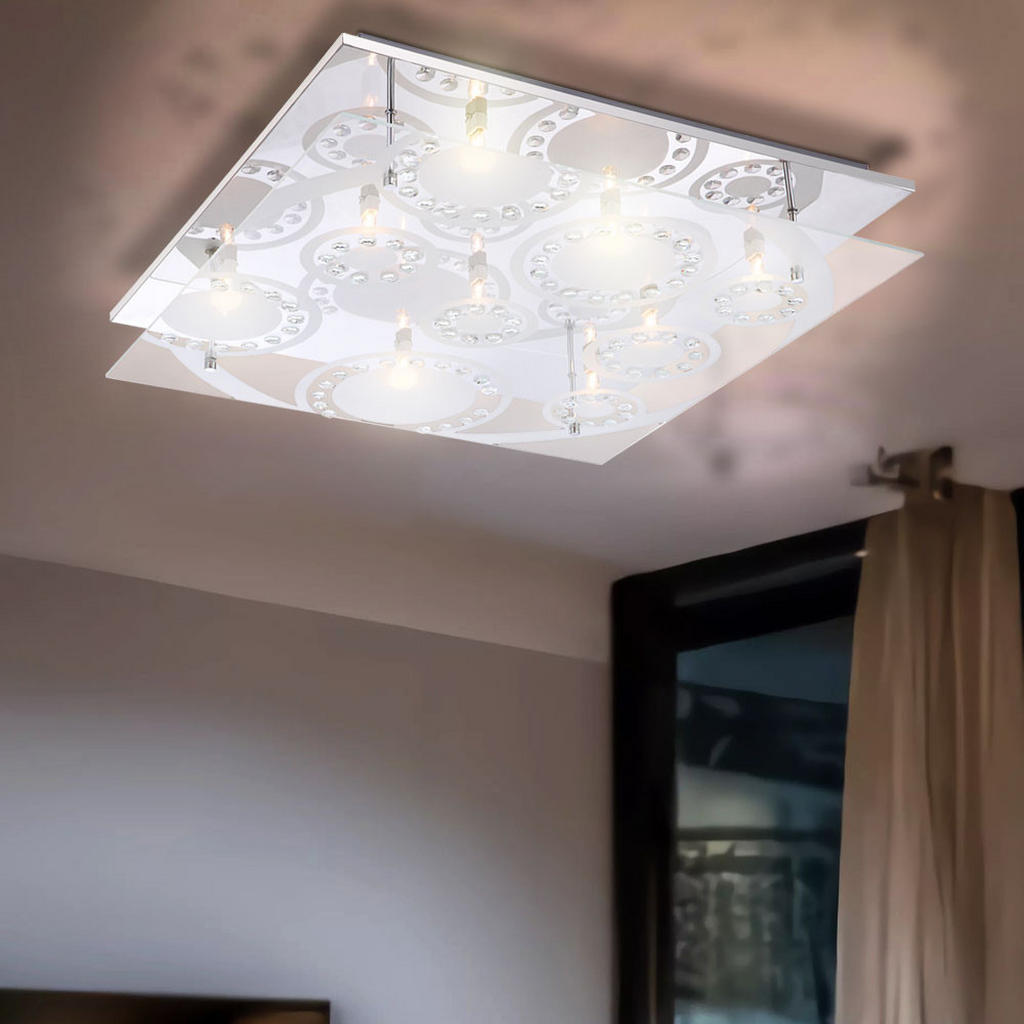 Thumbnail - Globo Lighting Led, Silber, Glas, Metall, 50x9x50 cm, Lampen & Leuchten, LED Beleuchtung, LED-Deckenleuchten