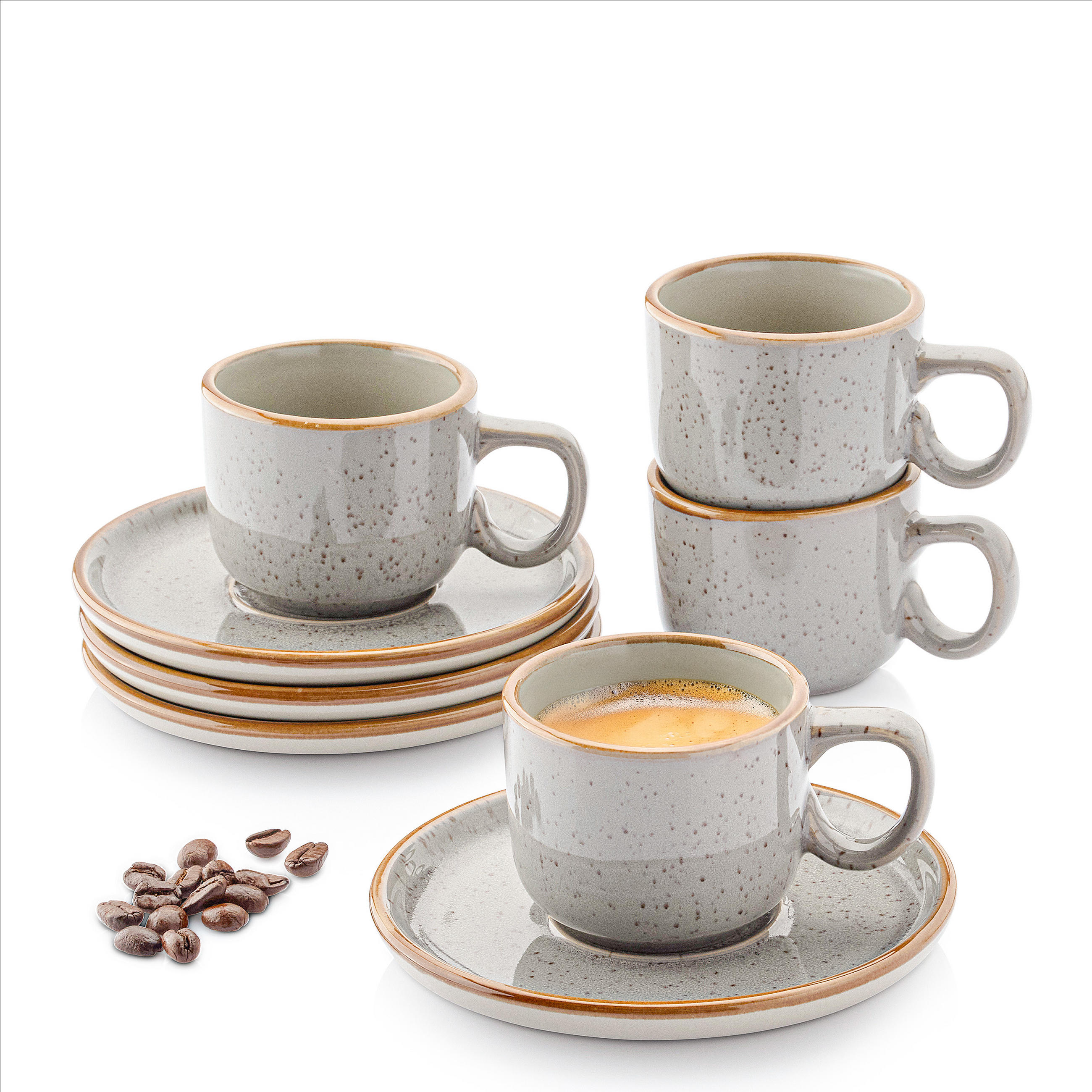 ESPRESSOTASSEN SET RIO PERLGRAU - 8 teilig aus Steingut - Grau, Keramik (0.08L) - Sänger