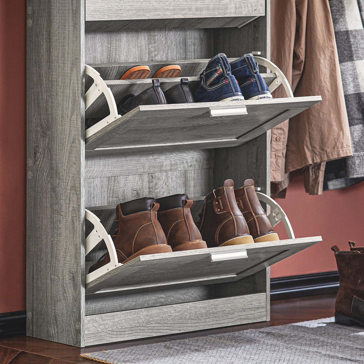SCHUHSCHRANK Grau - Grau, Holzwerkstoff (60/115/23cm) - SoBuy