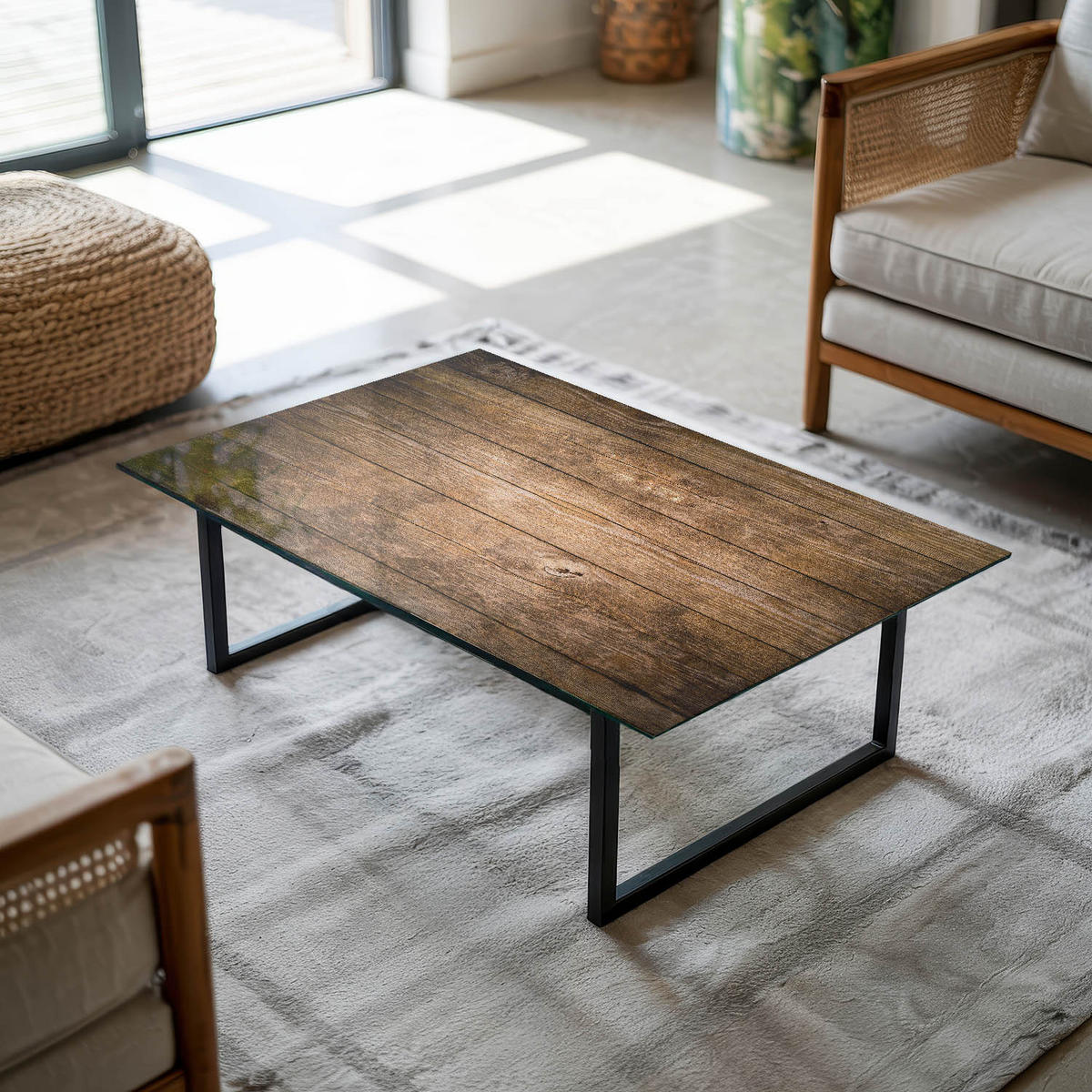TISCHPLATTE 100x70 cm Holzstruktur Bretterdesign - Schwarz/Braun, Glas (100/70/0.4cm) - TULUP