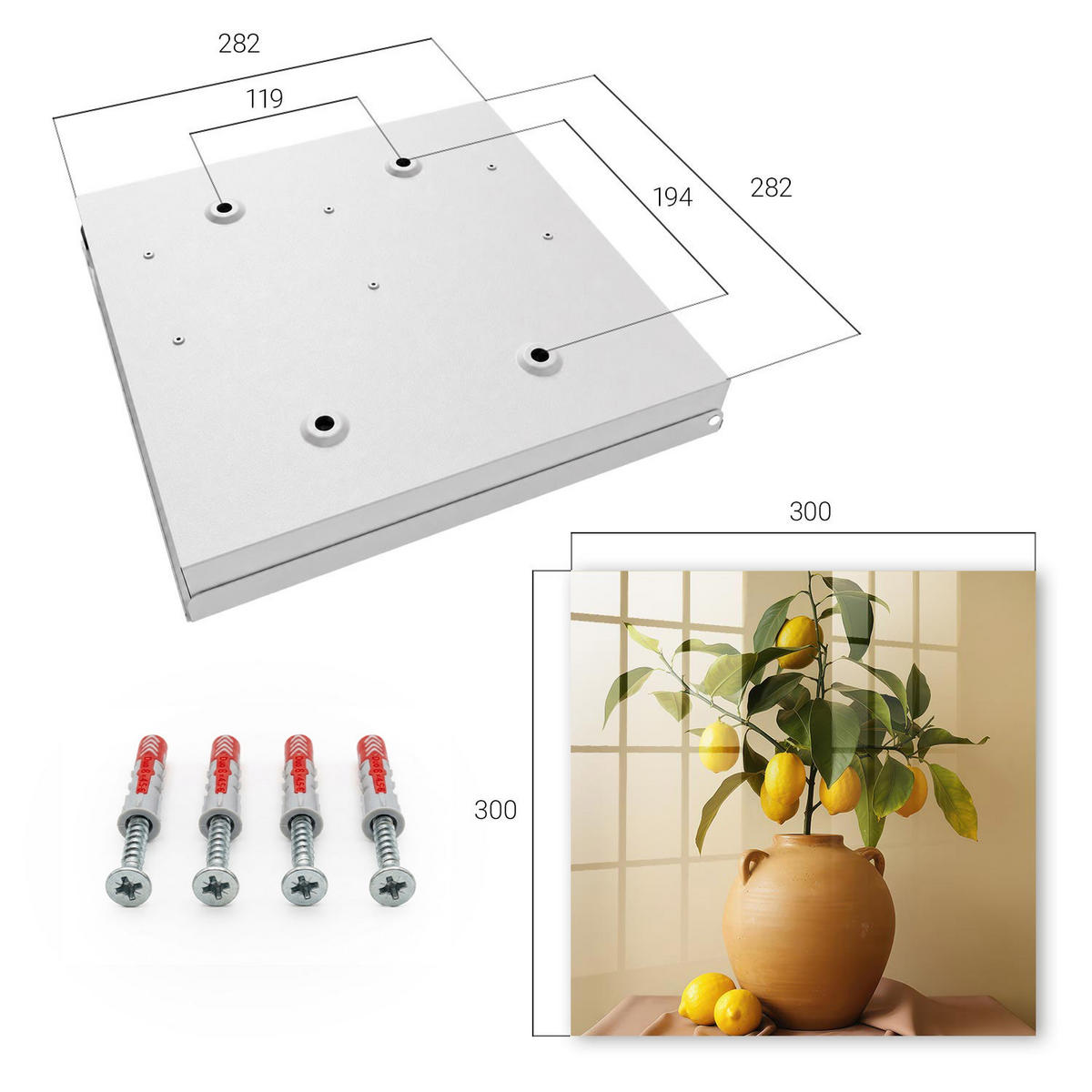 SCHLÜSSELBOX Weiß 30x30 cm – Türöffnung nach rechts - Zitronen in einem Krug - Gelb, Metall (30/30/5cm) - TULUP