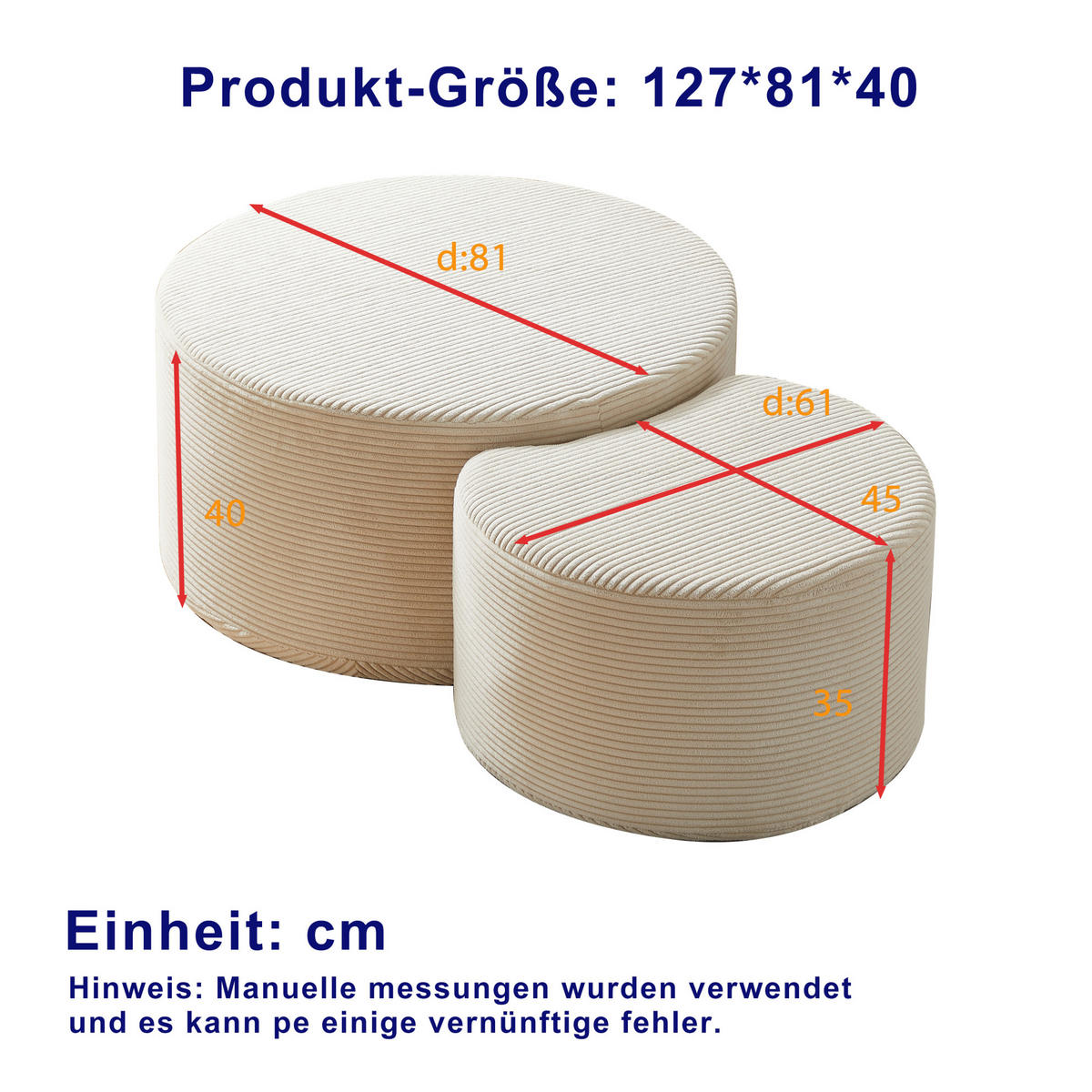 SADA konferenčních stolků 2 ks 81/81/40 cm béžová z látky bez montáže - béžová, textil (81/81/40cm) - OKWISH