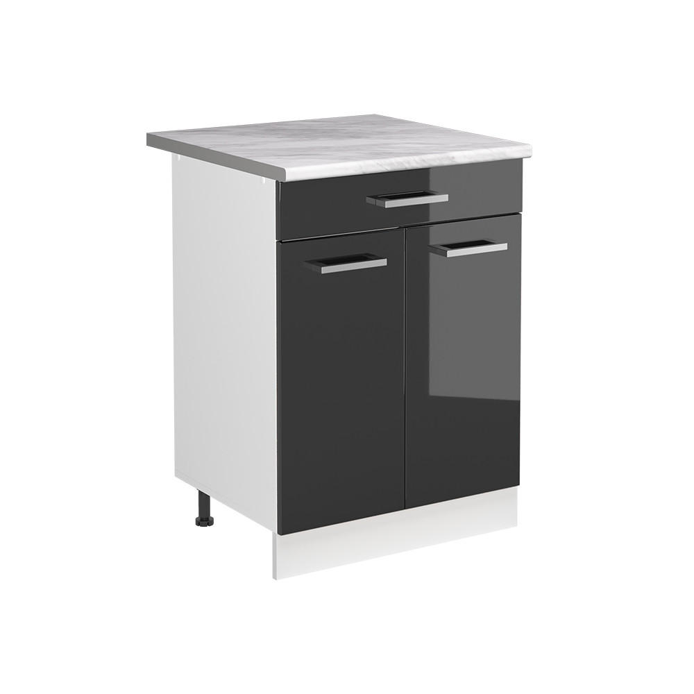 SPÜLENUNTERSCHRANK R-Line, Anthrazit Hochglanz/Weiß, 60 cm Arbeitsplatte Marmor - Anthrazit/Weiß, Holzwerkstoff (60/81.6/60cm) - Vicco
