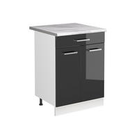 SPÜLENUNTERSCHRANK R-Line, Anthrazit Hochglanz/Weiß, 60 cm Arbeitsplatte Marmor - Anthrazit/Weiß, Holzwerkstoff (60/81.6/60cm) - Vicco