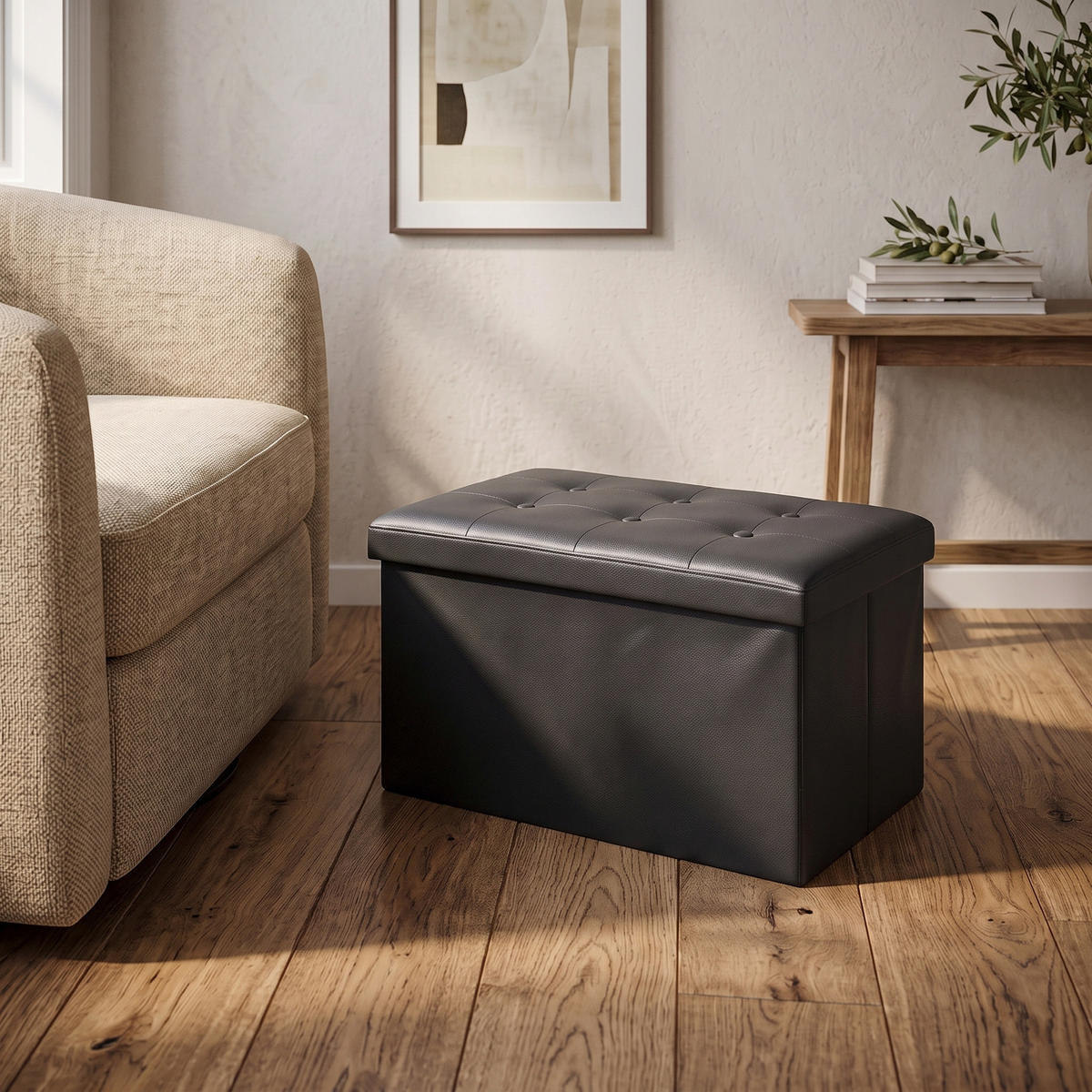 HOCKER mit Stauraum aus Kunstleder 80/40/40 cm - Schwarz, Leder (40/40/80cm) - SCENA LIVING