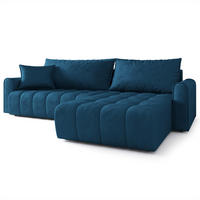 ECKSOFA FRIGA Blau Velours-Stoff mit Schlaffunktion - Blau, Holz (283/185cm) - MASSENO