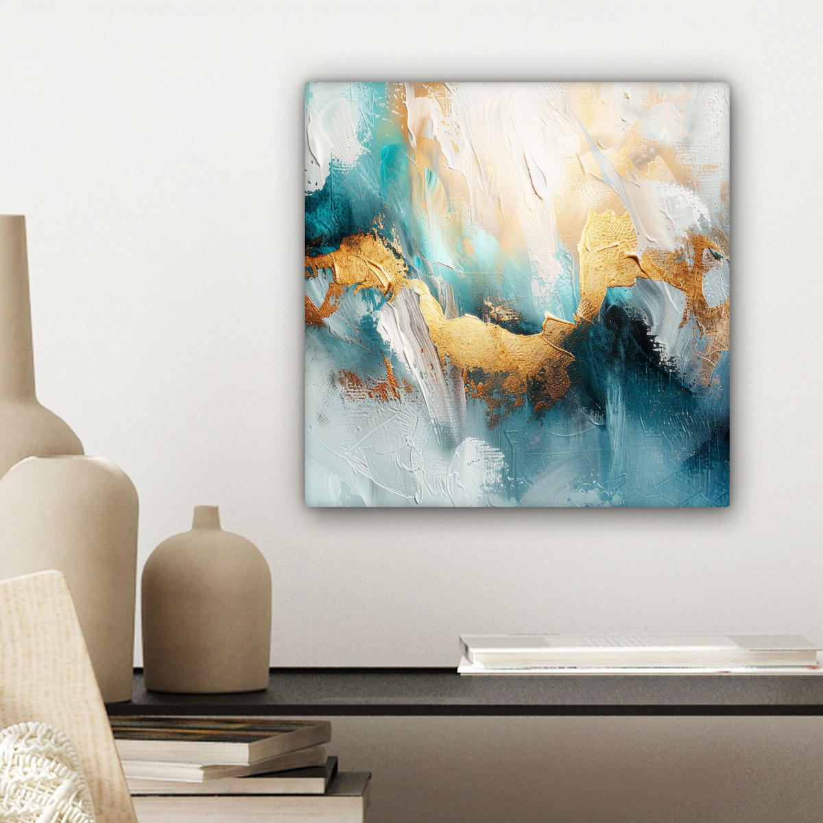 LEINWANDBILD Abstrakt - Kunst - Gold - Blau 20x20 cm - Petrol, Textil (20/20cm) - MuchoWow