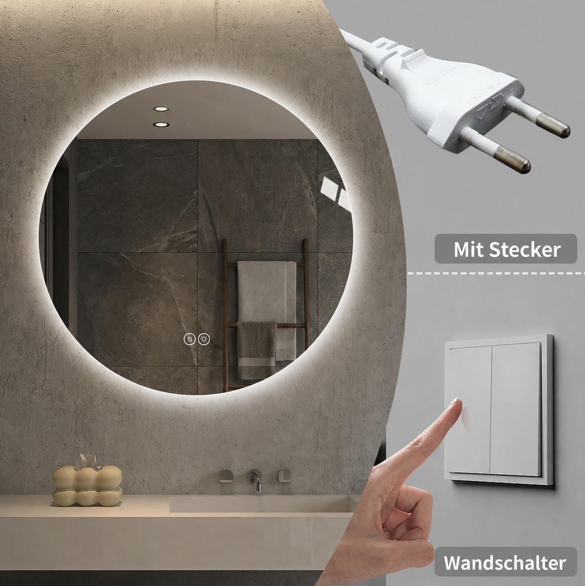 WANDSPIEGEL 80/3/80 cm silber aus Glas und Metall mit LED - Silberfarben, Glas (80/3/80cm) - OKWISH