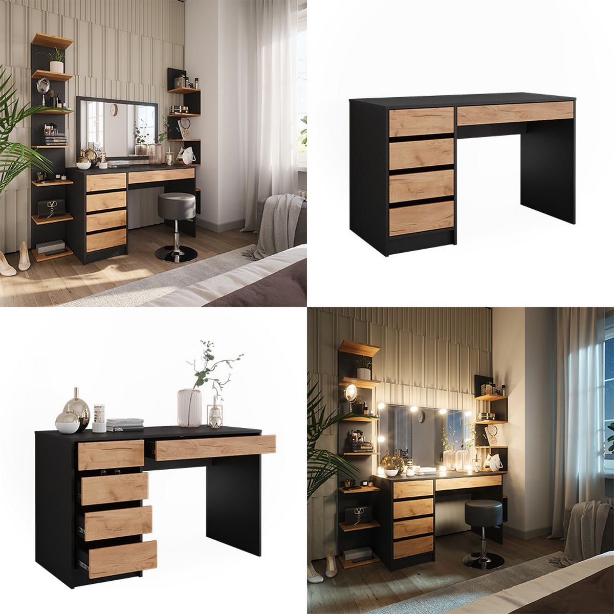 SCHREIBTISCH Sherry Anthrazit/Goldkraft Eiche 120 x 75 cm - Anthrazit/Eiche Wotan, Holzwerkstoff (120/55/75cm) - Vicco
