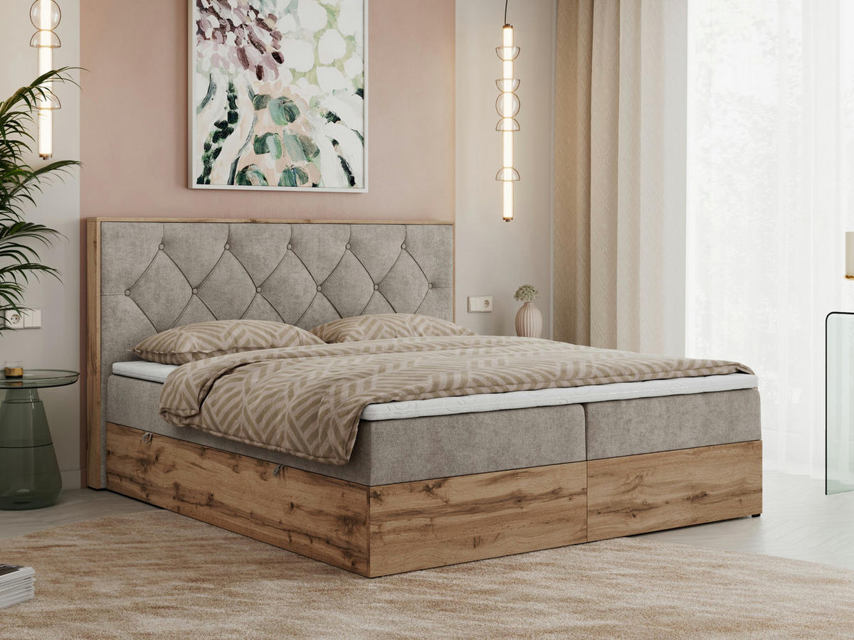 BOXBETT VENETO 180/200 Beige Struktur - H3 - Beige, Holz/Textil (180/200cm) - MKS