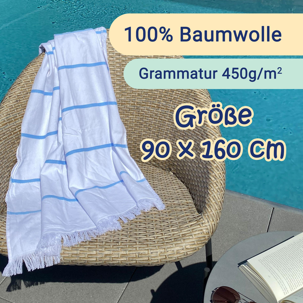 STRANDTUCH, 90x160 cm, 100% Baumwolle, Weiß - Weiß, Textil (90/160cm) - Zollner