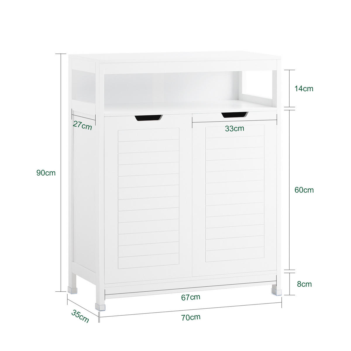 BADEZIMMERSCHRANK Weiß - Weiß, Holzwerkstoff (70/90/35cm) - SoBuy