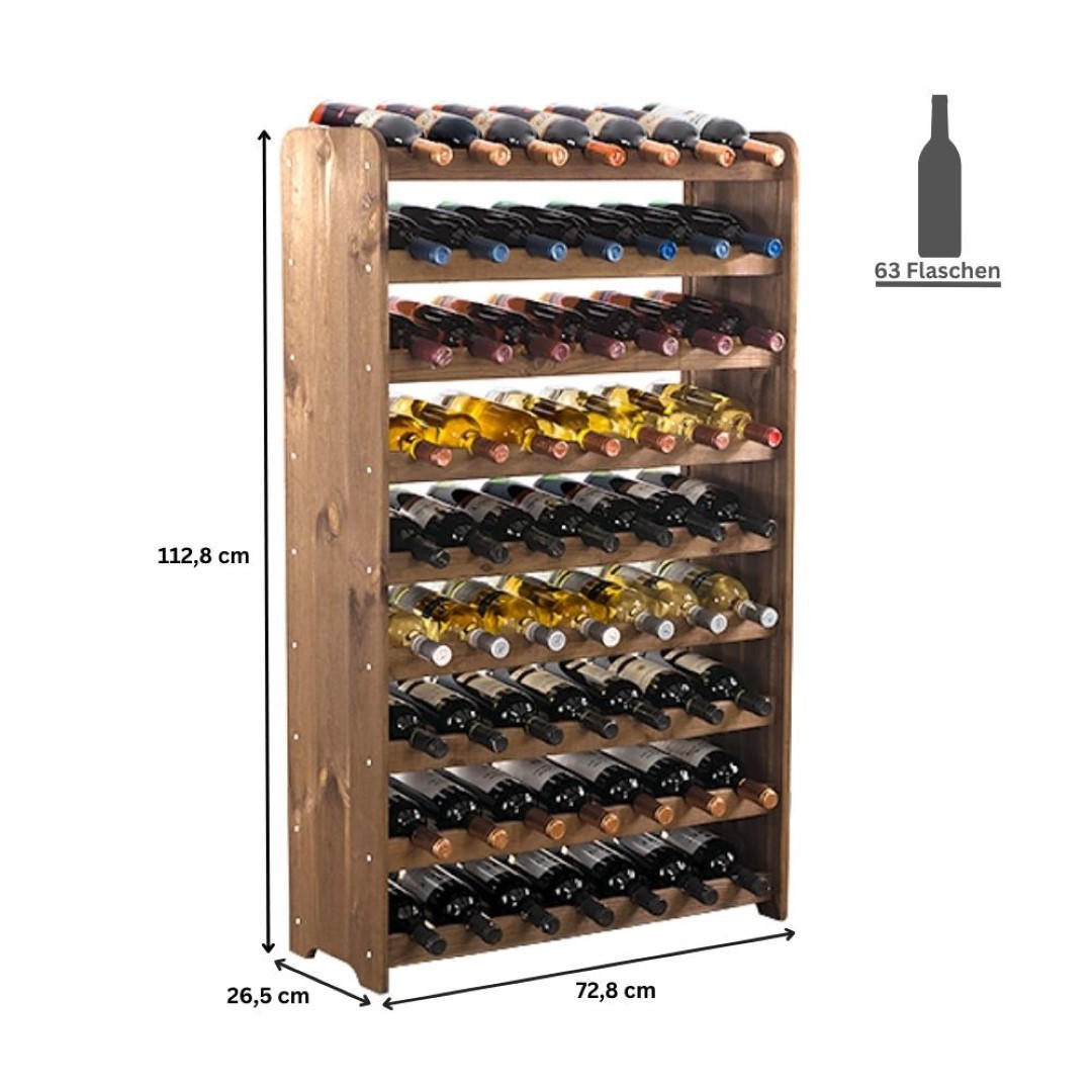 WEINREGAL Pinotwine C 112,8x72,8x26,5 cm 63 Flaschen Massives Kiefernholz Braun Geölt - Braun, Holz (72.8/112.8/26.5cm) - PROREGAL