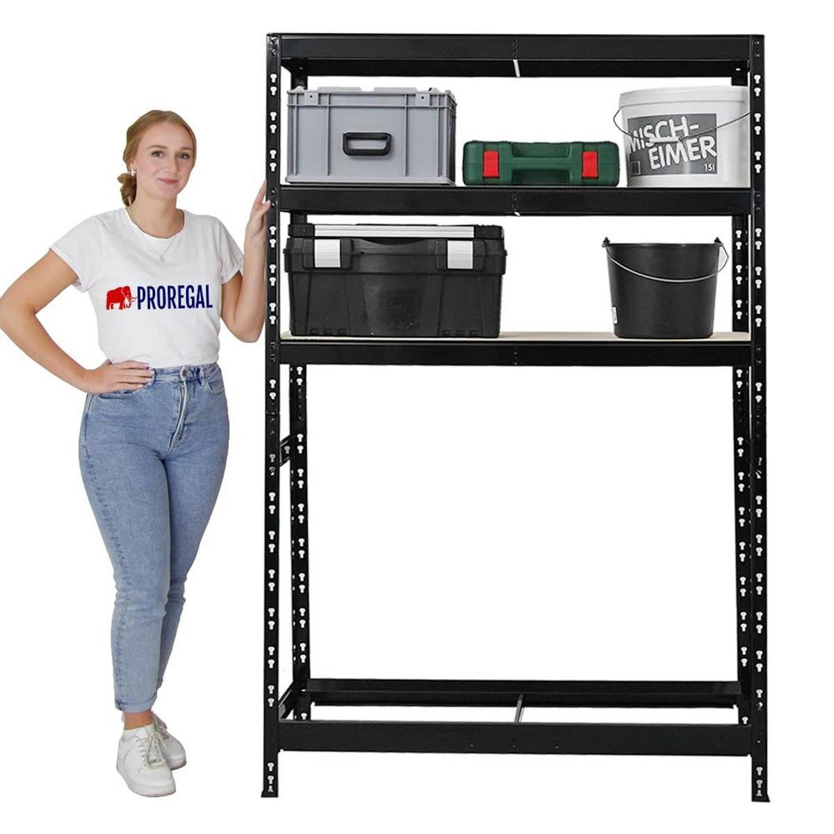 REIFENREGAL Tiger 3er-Set mit 3x 180x120x40 cm bis zu 18 Reifen mit 3 Fachboden Schwarz - Schwarz, Metall (360/180/40cm) - PROREGAL