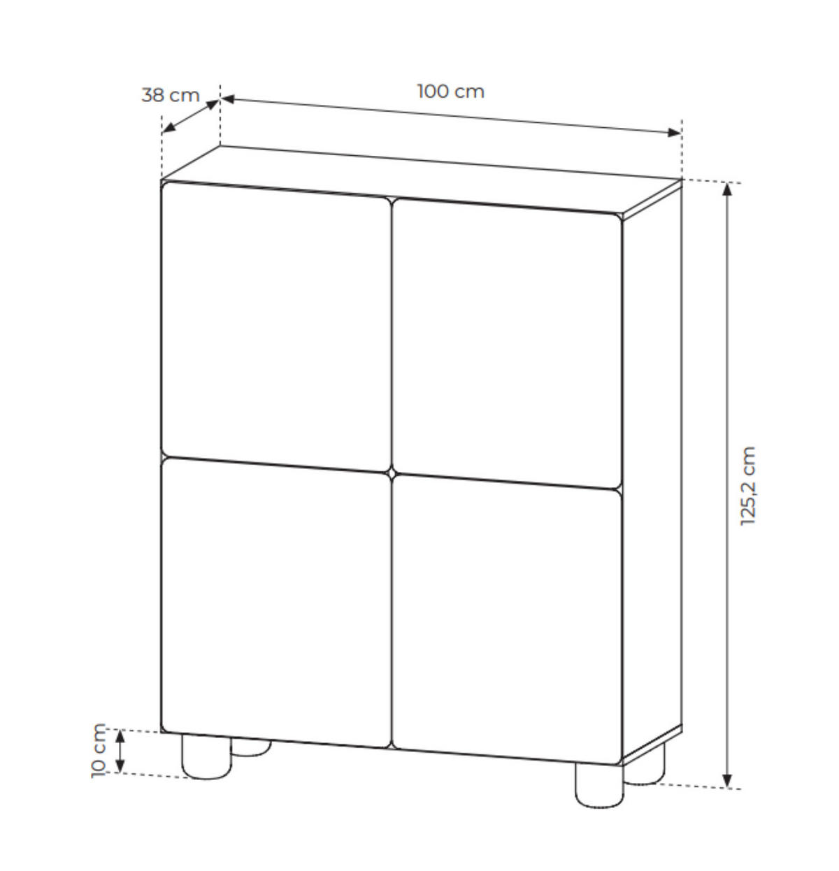 HIGHBOARD Olmo Vicenza Eiche, vierürige Kommode - Alteiche, Holzwerkstoff (100/125/38cm) - Bettso