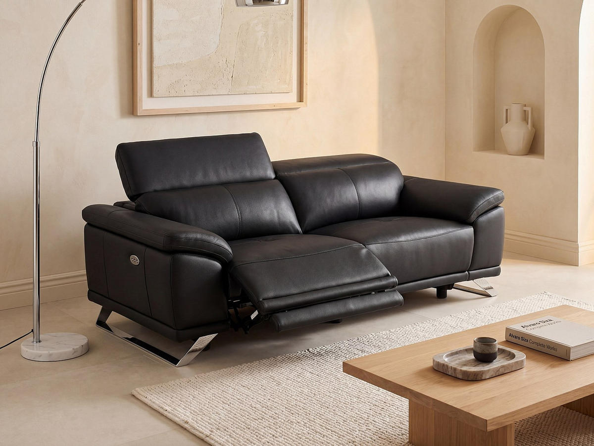 RELAXSOFA - 3 Personen - leder - schwarz Azidee - Schwarz, Leder (220/76/107cm) - Vente-Unique