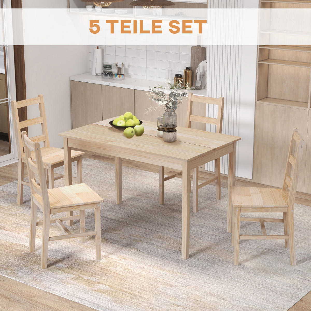 ESSGRUPPE mit 1 Tisch und 4 Stühlen Naturfarben 118.0/73.0/75.0 cm - Naturfarben, Holz (73/75/118cm)