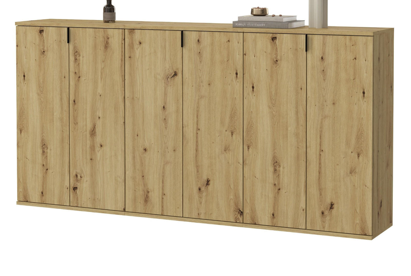 SIDEBOARD Eiche Artisan 183 cm, Kommode mit viel Stauraum - Schwarz/Eiche Artisan, Holzwerkstoff/Metall (183/99/34cm) - Inn.Furn