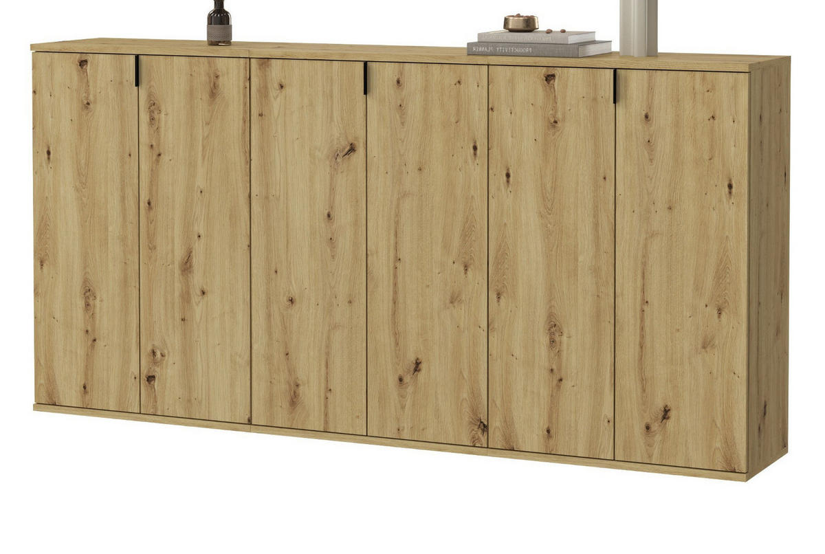 SIDEBOARD Eiche Artisan 183 cm, Kommode mit viel Stauraum - Schwarz/Eiche Artisan, Holzwerkstoff/Metall (183/99/34cm) - Inn.Furn