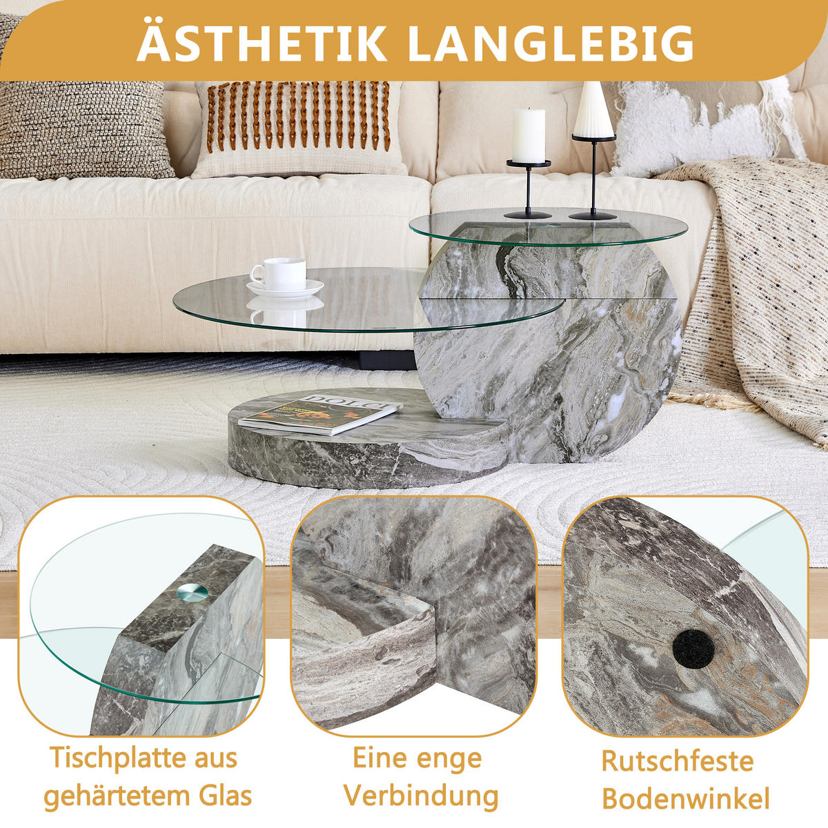 COUCHTISCH Grau/Transparent 90/70/44 cm - Grau, Holzwerkstoff (70/90/44cm) - PANGIVO
