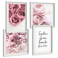 BILDER SET 4er Set - 50x50 cm & 40x60 cm Weißer Rahmen - Blumensträuße mit Rosen, Hausinschrift - Weiß, Kunststoff (50/50cm) - TULUP