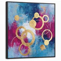LEINWAND Bilder mit Rahmen - Kreise - Gold - Abstrakt - 90x90 - Blau, Textil (90/90cm) - MuchoWow