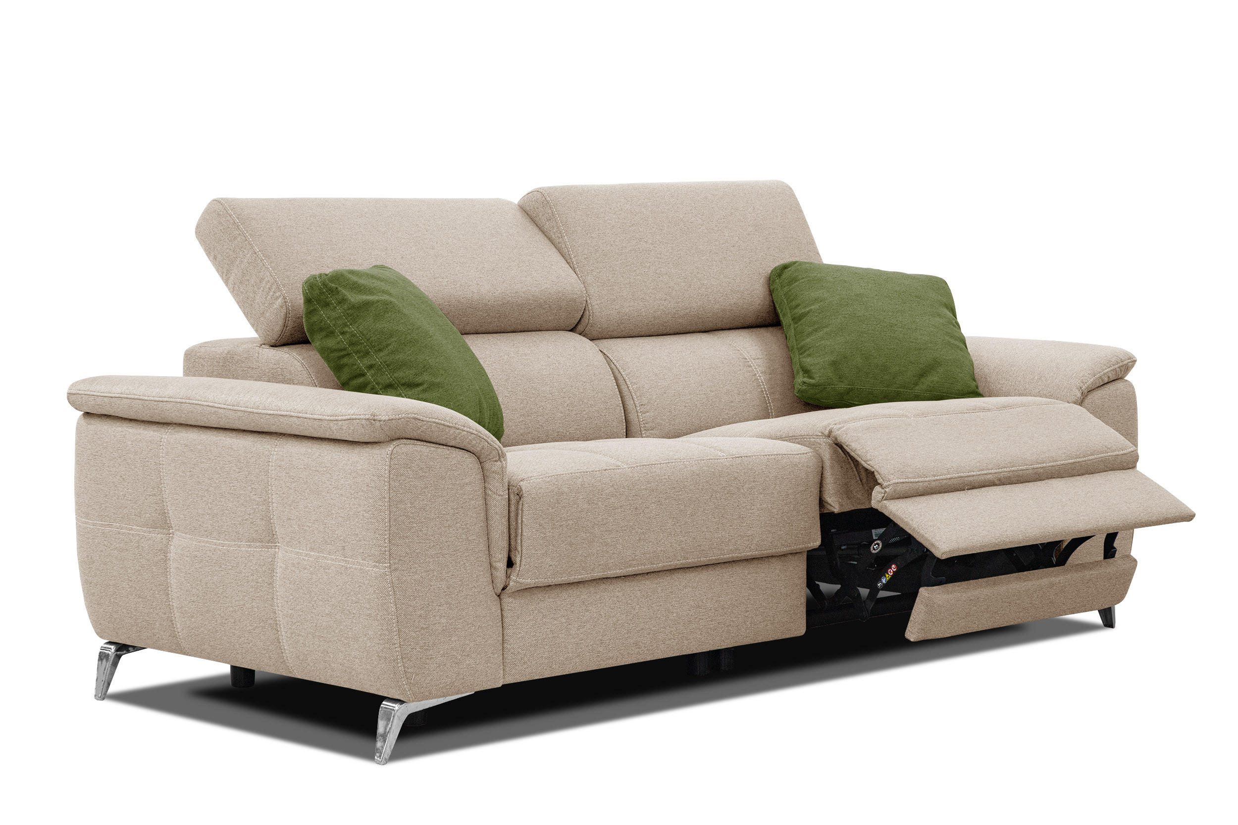 SOFA PLAUEN 3-Sitzer mit 2 Relaxfunktionen, beige - Beige/Silberfarben, Holzwerkstoff/Textil (214/83/105cm) - Courtois Laville