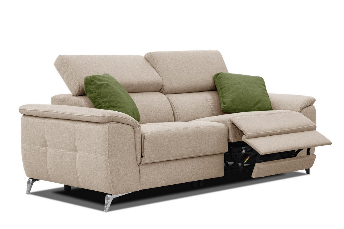 SOFA PLAUEN 3-Sitzer mit 2 Relaxfunktionen, beige - Beige/Silberfarben, Holzwerkstoff/Textil (214/83/105cm) - Courtois Laville