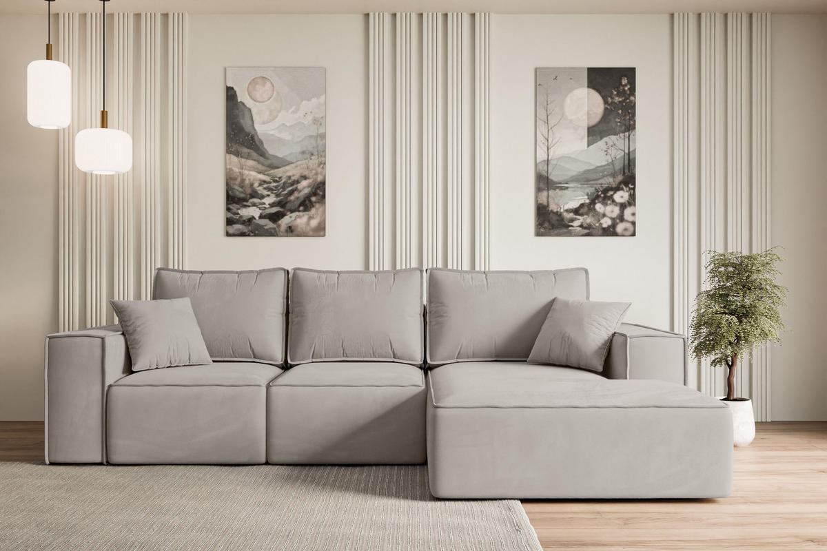 ECKSOFA mit Schlaffunktion und Bettkasten SERRA-L-S - 266x161x87 cm Hellbraun Velours - Hellbraun/Schwarz, Holzwerkstoff/Kunststoff (266/161cm) - ALTDECOR