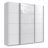 SCHWEBETÜRENSCHRANK 3-türig extrahoch in Weiß, eine Tür mit Glasfront Weiß, B225/H236/T64 cm / 22542 - Weiß, Holzwerkstoff/Metall (225/236/64cm) - luma-home