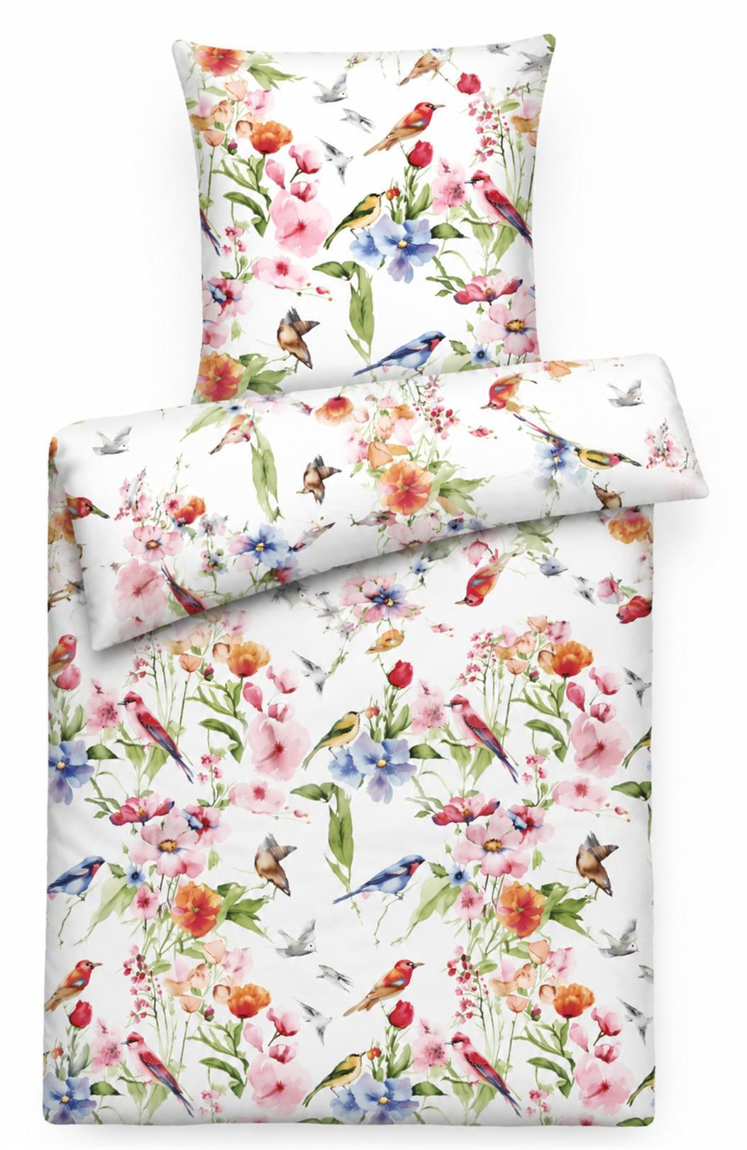 Carpe Sonno MAKO-SATIN-BETTWÄSCHE 155x220 cm Blumen Vogel aus 100% Baumwolle mit Reißverschluss, Bettbezug 155 x 220