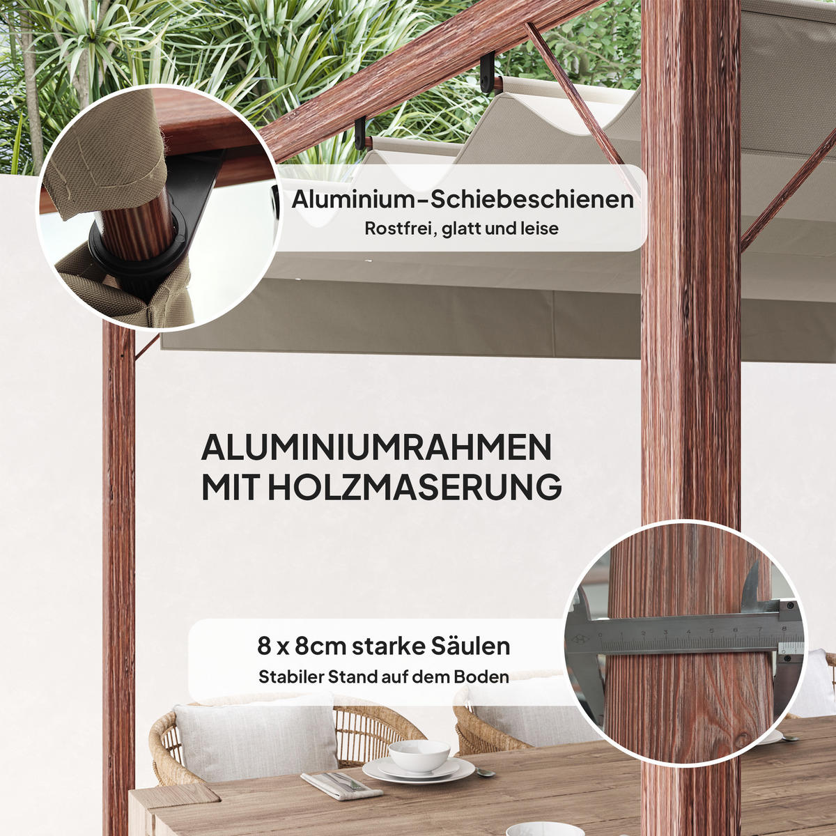 PERGOLA ca. 3x3m Naturholz - Naturfarben, Metall (296/232/299cm) - Outsunny