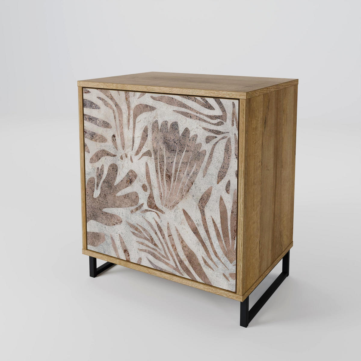 SIDEBOARD PASSING TIME, Eichefarben, 57,5x42x70,5 cm, Schwarze Metall-Sternfüße - Eichefarben/Multicolor, Holzwerkstoff/Metall (57.5/70.5/42cm) - SpaceRebels