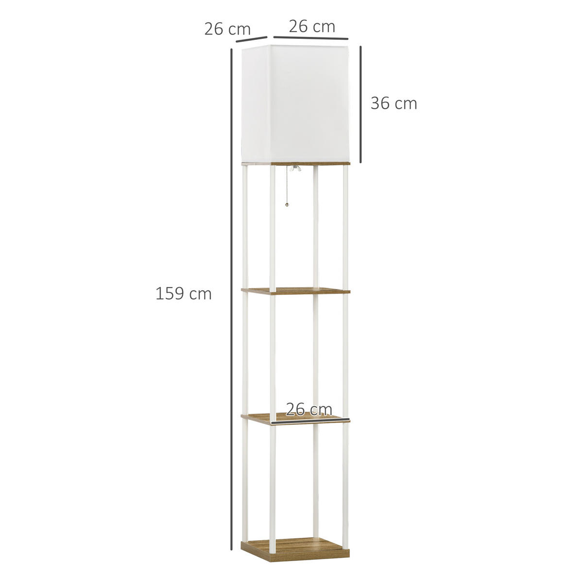 STEHLAMPE, Stehleuchte mit 3 Fächern, E27 Sockel, Weiß, exkl. Glühbirne - Weiß, Holzwerkstoff (26/26/159cm) - HOMCOM