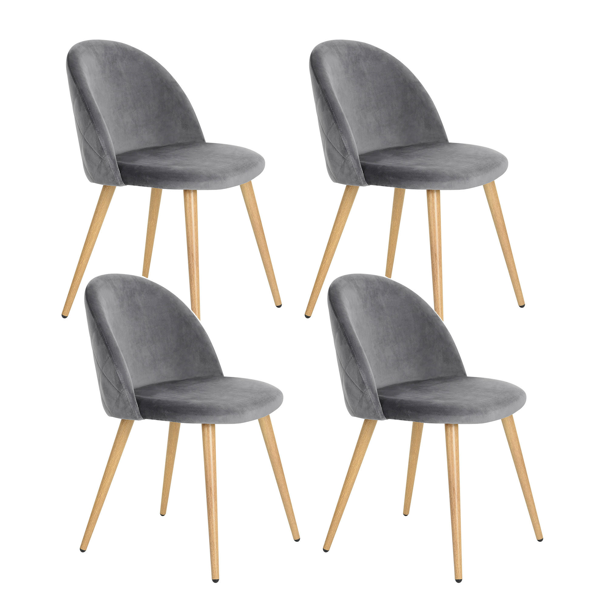 STUHL-SET 4 Stück in Samt grau - Eichefarben/Grau, Holzwerkstoff/Textil (55/78/47cm) - Urban Meuble