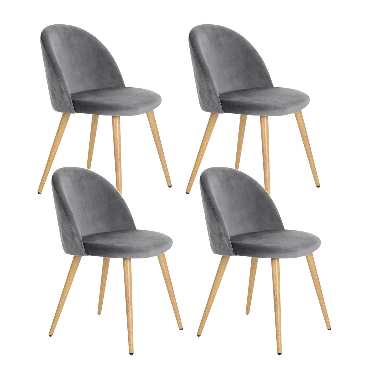 STUHL-SET 4 Stück in Samt grau - Eichefarben/Grau, Holzwerkstoff/Textil (55/78/47cm) - Urban Meuble