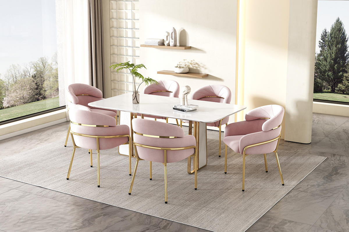 ESSZIMMERSTUHL Samt Rosa Luxus Metallbeine - Pink, Textil (54.5/79/56.9cm) - FLIEKS