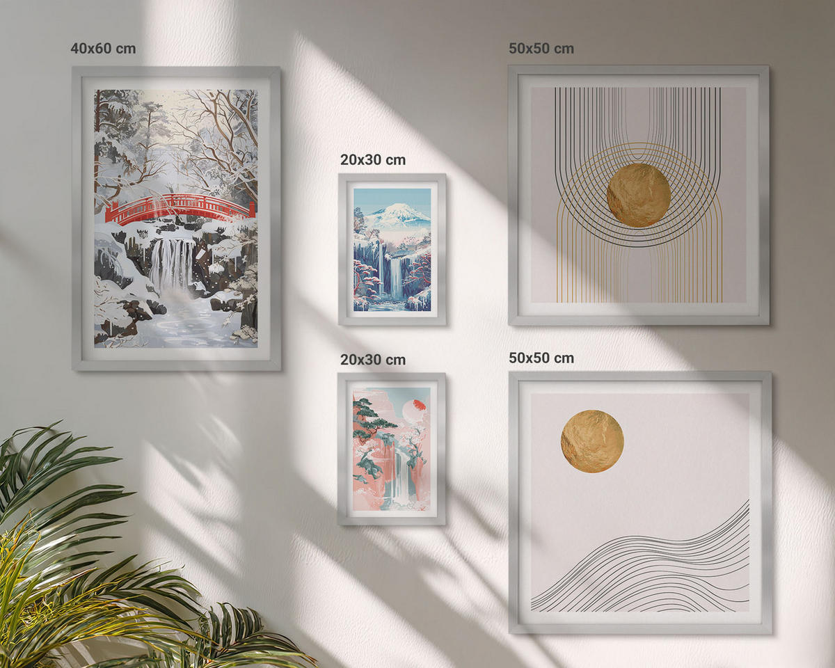 BILDER SET 5er Set - 50x50 cm & 20x30 cm & 40x60 cm Silberner Rahmen - Sommerliche Strandansichten in Pastellfarben - Silberfarben, Kunststoff (40/60cm) - TULUP