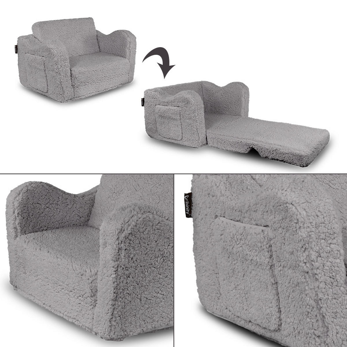 KINDERSESSEL Conni Grau 60 x 36 cm ausklappbar - Grau, Textil (60/36/36cm) - Vicco